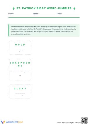 St. Patrick's Day Word Scramble | Grade 5 Printable