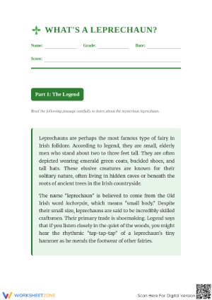 Essential Leprechaun Legend Worksheet | Grade 5-8 Aligned