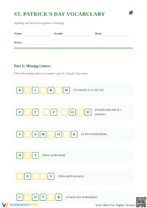 Grade 5 St. Patrick's Day Vocabulary — Printable Worksheet