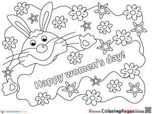 Rabbit Women's Day Flowers | Printable Coloring Page