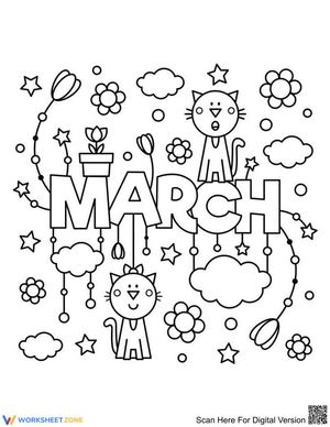 March Cats Coloring Page | Grade 1 Printable