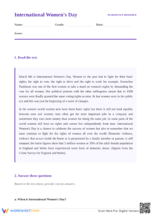 International Women's Day Worksheet | Essential ELA Guide