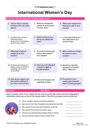 Thought-Provoking Women's Day Questions Worksheet