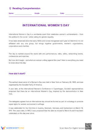 History of Women's Day Worksheet | Essential Grade 6 ELA