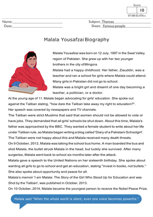 Women's Day: Malala Yousafzai Worksheet