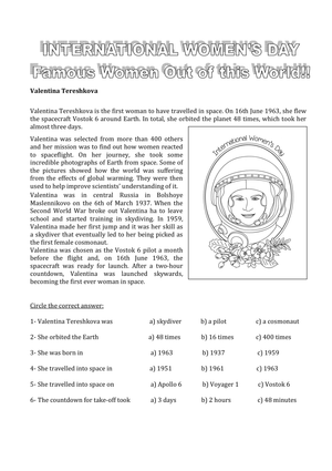 Famous Space Women Worksheet | Grade 5-8 Essential
