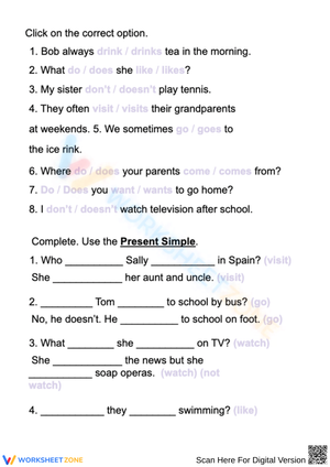 Simple Present Tense Exercises for Kids