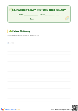 St. Patrick's Day Vocabulary Worksheet | Grade 1 Printable