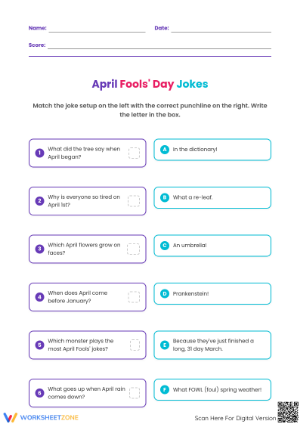 April Fools' Day Jokes Worksheet | Grade 5 Printable