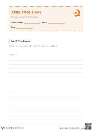 Grade 4 April Fools' Day Poem — Printable No-Prep Worksheet