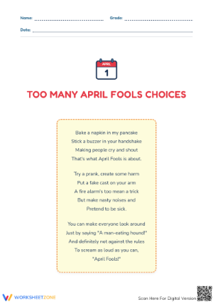 April Fools Poetry Worksheet | Essential Grade 4 ELA