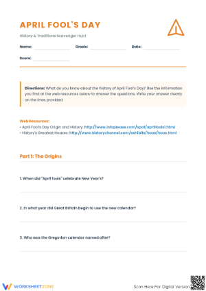 Grade 6 April Fools' Day — Printable No-Prep Worksheet