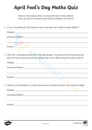 April Fool’s Day Maths Quiz