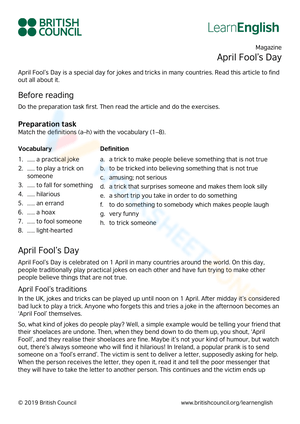 April Fool's Day excercises
