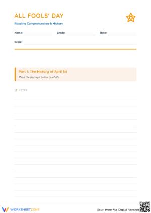 All Fools' Day Reading | Essential Grade 4 History Worksheet