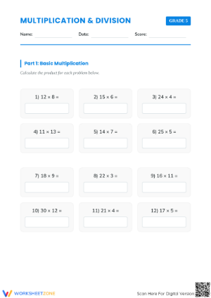 Essential Multiplication and Division Worksheet | Grade 5