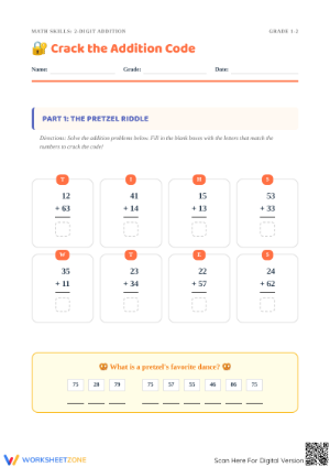 Crack the Addition Code Worksheet | Grade 1-2 Printable