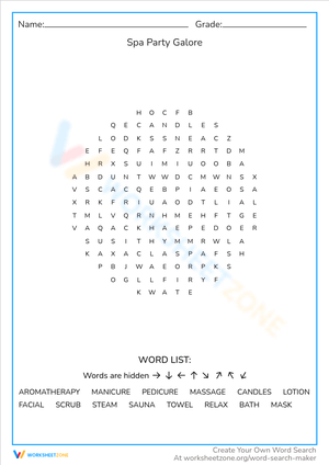 Spa Party Galore: Fun Activity Sheet