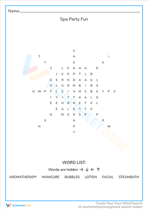 Spa Party Fun Activity Sheet for Kids