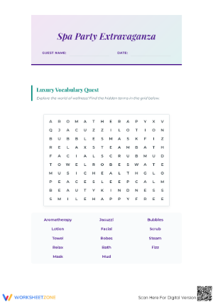 Essential Spa Vocabulary & Reading Worksheet | Grade 5-6