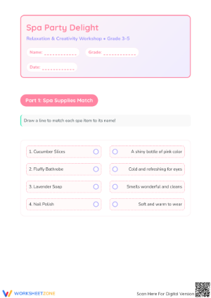 Printable Spa Party Delight Worksheet | Grade 3-5 ELA