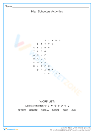 High School Activities: Fun Worksheet