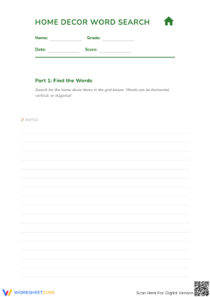 Home Decor Worksheet | Grade 3 Essential Vocabulary