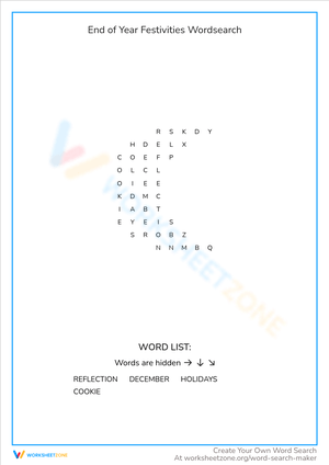 Festive Fun: End of Year Word Search Worksheet