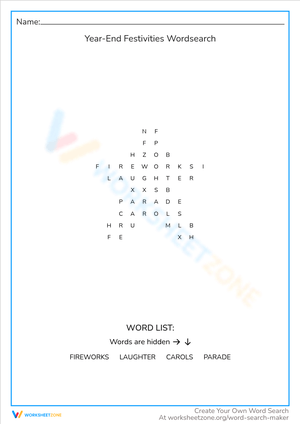 Festive Fun: Year End Word Search Worksheet