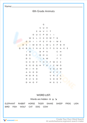 6th Grade Animals: Vocabulary Worksheet Fun
