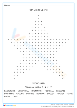 6th Grade Sports: Vocabulary Learning Worksheet