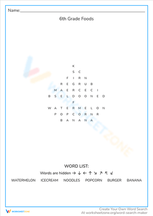 6th Grade Foods: Delicious Vocabulary Worksheet