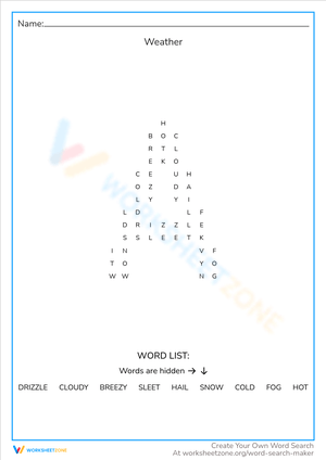 Printable Weather Word Search Worksheet