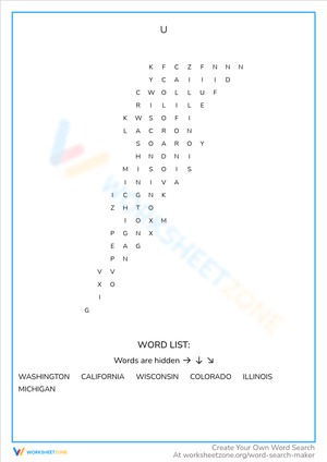 Letter 'U' Vocabulary Worksheet for Young Learners
