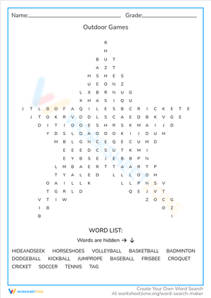 Outdoor Games: Active Learning Worksheet