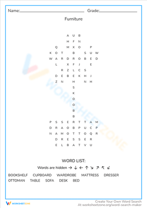 Furniture-Themed Word Search