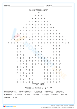 Teeth Word Search: A Fun Learning Activity