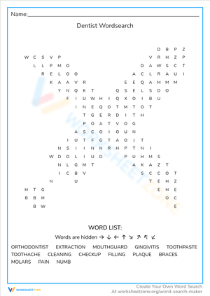 Dentist Wordsearch