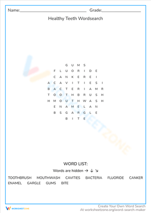 Healthy Teeth Word Search: Fun Learning