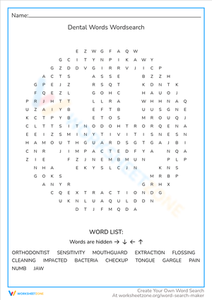 Dental Words Word Search: Learn and Play