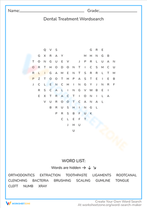 Explore Dental Treatment: A Word Search Game