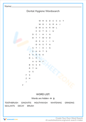 Learn Dental Hygiene: Word Search Puzzle
