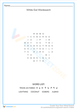 White Out' Word Search Puzzle - Grades 2-4 Vocabulary Fun