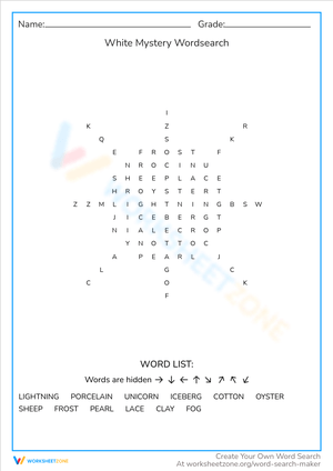 White Mystery Wordsearch