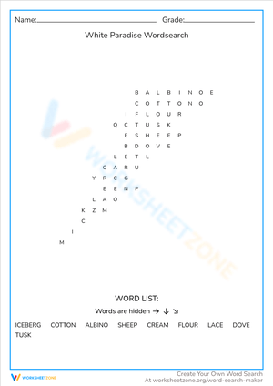 White Paradise Word Search - Find 'White' Words! Fun Puzzle Game