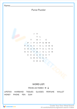 Purse Puzzler Word Search - Find Hidden Items! (Grades 2-4)