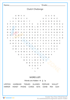 Clutch Challenge Word Search - Find Hidden Purse Items!