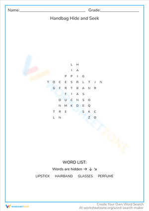 Handbag Hide & Seek Word Search - Fun Vocabulary Puzzle!