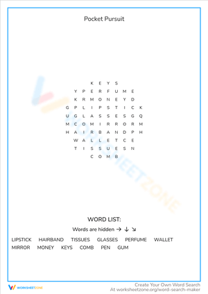 Pocket Pursuit Word Search - Find Items in Your Purse! (Grades 2-4)