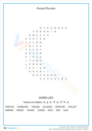 Pocket Plunder Word Search - Find Items in Your Purse & Pocket!